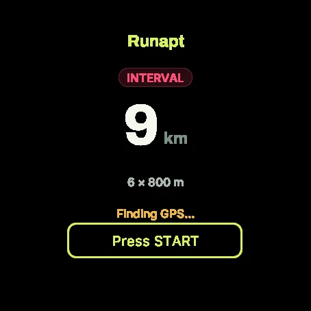 Runapt session ready on a Garmin before the run starts